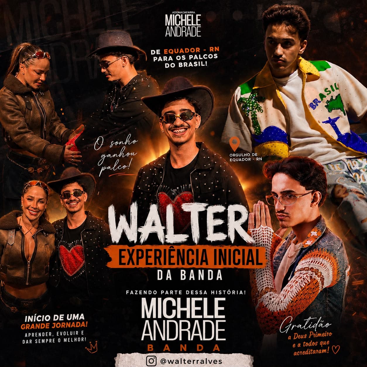 Walter Alves, de Equador (RN), inicia experiência na banda de Michele Andrade e celebra novo momento na carreira